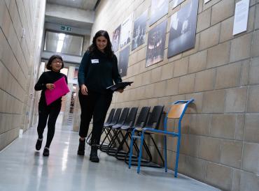 Learner walking to exam room at LAMDA