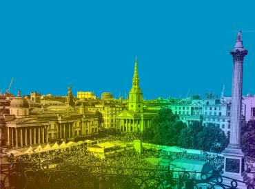 Trafalgar Square in rainbow colours