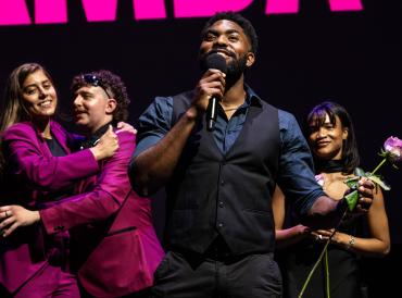 Photo of student presidents making a speech at farewell ceremony