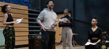 Four students rehearsing for Three Sisters