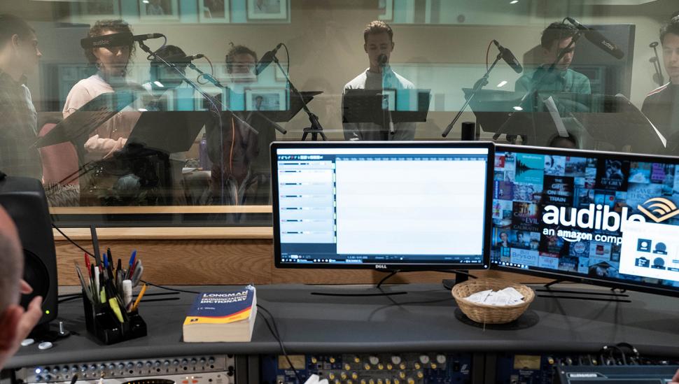 Students perform in a recording studio