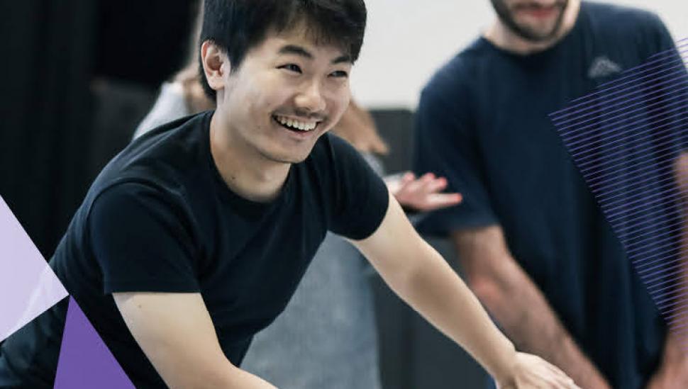 A young man participates in a movement class