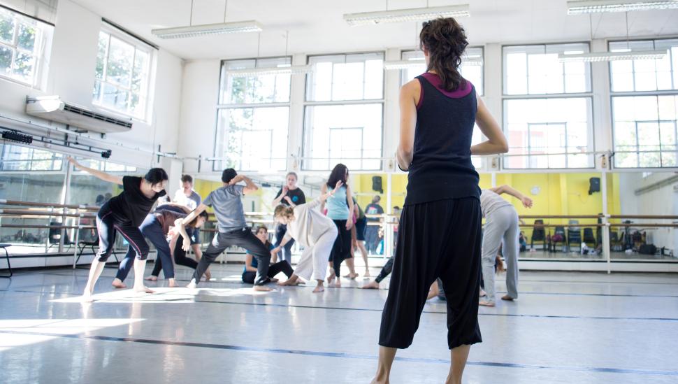Students in a rehearsal space on a LAMDA short course