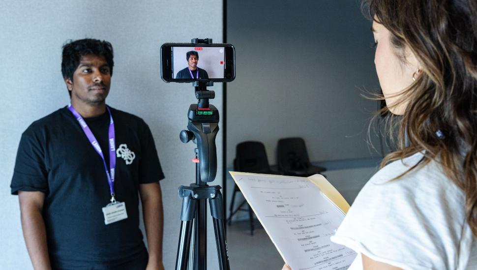 A short course participant filming a self-tape