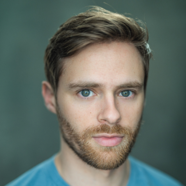 Headshot of a man with light brown hair, a beard and blue eyes, wearing a blue T-shirt